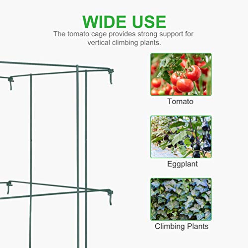 GROWNEER 6 Packs 65 Inches Green Square Folding Tomato Cages Plant