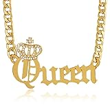 Crowned Queen Pendant with a 20 Inch Adjustable Cuban Chain Necklace - Goldtone or Silvertone