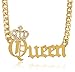 JOTW Crowned Queen Pendant with a 20 Inch Adjustable Cuban Chain Necklace - Goldtone or Silvertone