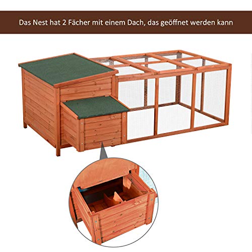 Pawhut Hühnerstall Hühnerhaus mit Nistkasten Eierkiste mit 2 Fächern, Tanne, Draht, Asphalt, 223,5 x 145 x 81 cm, Orange… – Bild 5