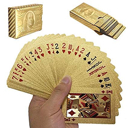 Kids Mandi 24K Gold Foil Poker Playing Cards | Waterproof Gold Plated Poker for Table Game or Magic (100 Dollar Pattern)