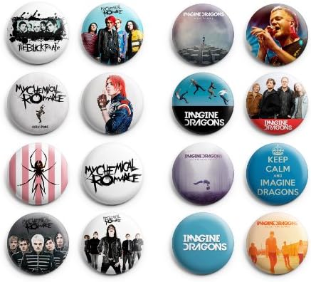 My Chemical Romance / Imagine Dragons Pinback Buttons 16Pcs 1.25 inch Best For Jacket,T-Shirts Mix Set