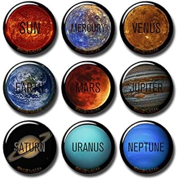 Solar System Sun & Planets 9 pcs Button Fridge Magnets Set Pack Astronomy Universe Stars 601-P002 Space Lover Venus Mars Jupiter,Home Kitchen Refrigerator Decor Gifts (Round 1.5 inch|3.7cm)