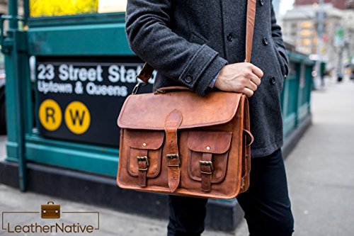 Leather Native Crossbody NEW Men's Genuine Vintage Brown Leather Messenger Shoulder Laptop Bag Briefcase School / Work / Business Bag Great Gift For Men And Women Pre Valentines Day Special Sale!