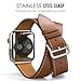 MoKo Band for Apple Watch Series 1 Series 2, Luxury Genuine Leather Smart Watch Band Strap Double Tour Replacement for 38mm Apple Watch 2015 and 2016, Brown (Not Fit 42mm Versions)
