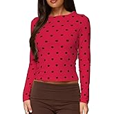 Polka Dot Tops for Women Long Sleeve Crew Neck Slim Fit Shirt Tops Casual Going Out Tee Top Streetwear