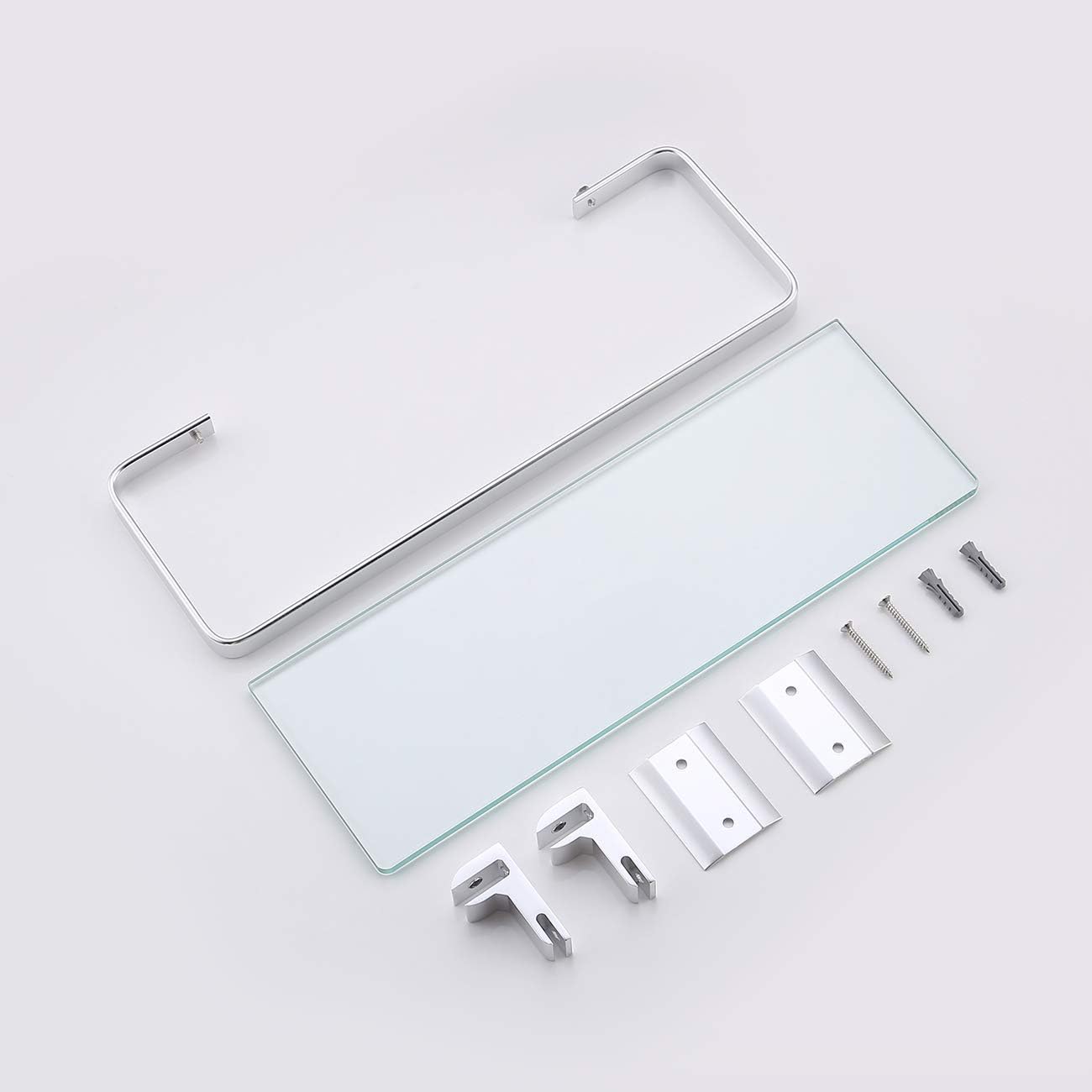KES Aluminum Bathroom Glass Shelf Tempered Glass Rectangular 1 Tier Extra Thick Silver Sand Sprayed Wall Mounted, A4126A - - 