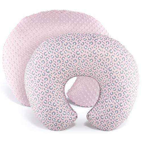 The Peanutshell Nursing Pillow Cover Set for Baby Girls | Pink Leopard & Minky Dot | 2 Pack