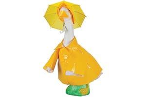 Lawn Goose Raincoat Costume with Umbrella, Yellow Rain Slicker Outfit for 23 Inch White Goose Statue, Polyurethane Weather-Re