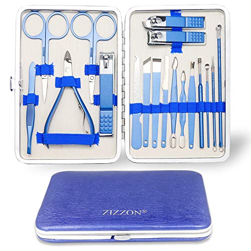 ZIZZON Manicure Set 18 in 1 Professional Pedicure Set Nail scissors Grooming Kit with Leather Travel Case Blue