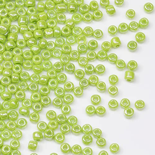 Tibaoffy Green Bright Beads Size 8/0 Crafts Glass Seed Beads 3mm for Jewelry Making (Total About 100gm About 3600pcs)