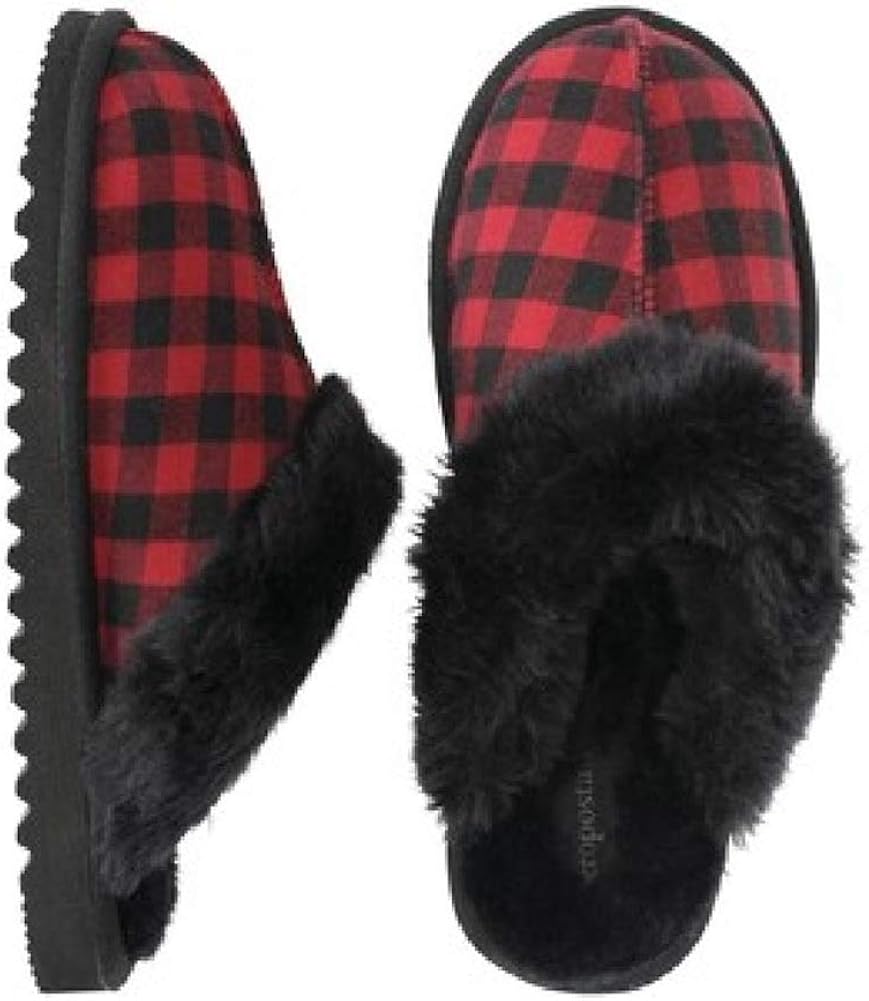 Aeropostale Womens Plaid Fur Scuff Slippers Slippers
