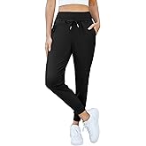DLOODA Womens Lightweight Hiking Pants with Zipper Pockets High Waisted Joggers Tapered Sweatpants for Running Workout Lounge