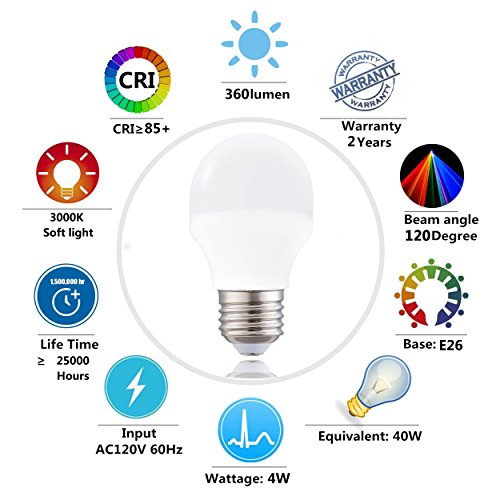 A15 LED Bulb 4W Refrigerator Light Bulbs, 40 Watt Equivalent, E26 Medium Base Soft White 3000K