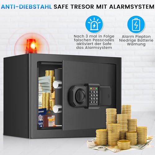 15L Safe Safe for Home, Fireproof Safe with Spare Key, Removable Shelf and Alarm System, Small Digital Safe with Combination Lock for Cash, Important Documents