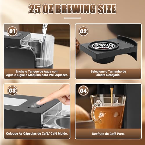 Cafeteira de Capsula, 110V, Cafeteira Capsula 3 em 1, Compatível para Cápsulas Nestlé, Dolce Gusto e Café Moído, Cáfeteira Multicapsula com Bandeja Coletora Ajustável, Tanque de Água para 800ml