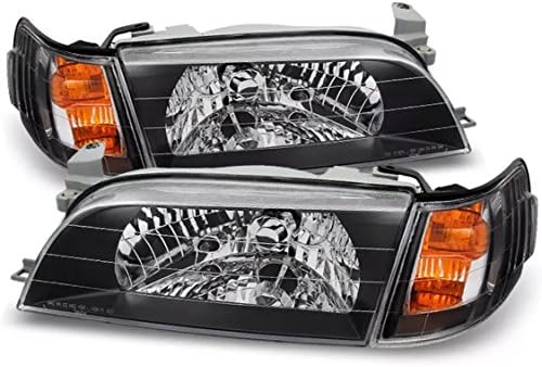 JX ACCESSORIES 93-97 Toyota Corolla Black JDM Version Headlights Amber Corner Signal Lamps Set
