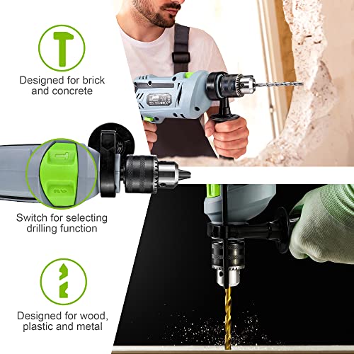 WORKPRO 850W Hammer Drill, Electric Drill with Cable, Impact Drill with 360° Rotating Handle, 3000 RPM, Variable Speed Button