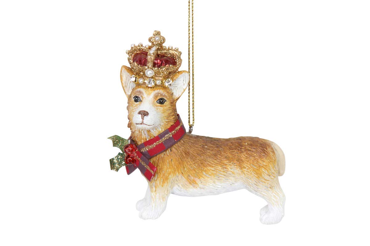 Gisela Graham Resin Corgi with Crown Hanging Christmas Tree Decoration Ornament Bauble