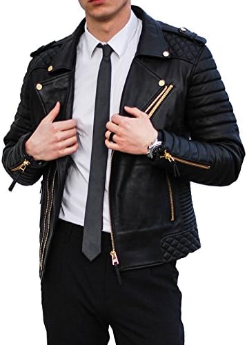 Men's Stylish Lambskin Genuine Leather Motorcycle Biker Leather Jacket 59