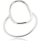 SOVATS 925 Sterling Silver Long Open Circle Ring for Women – Rhodium Plated Minimalist Stackable Band, Nickel-Free Modern Jewelry