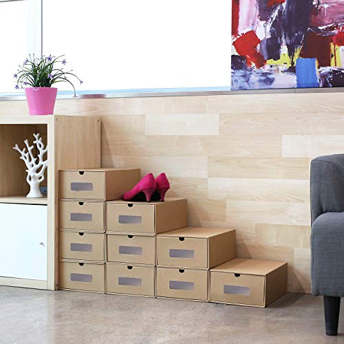 Prasacco Shoes Box, 10 Pack,Rugged, Durable, Perspective, Breathable, DIY Visible Cardboard Shoe Storage Boxes, 13 x9x5 inch, Designed to Woman\'s Size 11, Men\'s Size 10.5 MAX