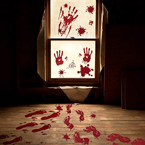 S SUNINESS 232Pcs Halloween Bloody Decals - Wall Stickers Window Clings, Bloody Handprint Footprint Stains, Horror Bathroom Decorations, Zombie Party Supplies