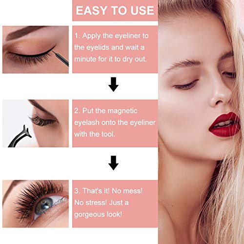 EARLLER 7 Pairs Magnetic Eyelashes with Eyeliner Kit, Natural Look and Fluffy Volume Faux Mink False Lashes - Easy to Apply and No Glue Needed, Reusable Short and Long Lashes Set
