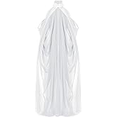 FiwoXam Women Solid Wedding Chiffon Cape Bridal Veil Cloak Halter Long Cape Party Costume