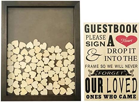 SL crafts Wedding Guest Drop Top Wooden Frame Wedding Guest Book Alternative with Hearts and Sign Please Sign A Heart