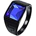 LWLH Men Vintage Square CZ Crystal Stone Titanium Steel Ring Band Gothic Biker Knight Sapphire Blue Black Szie 7