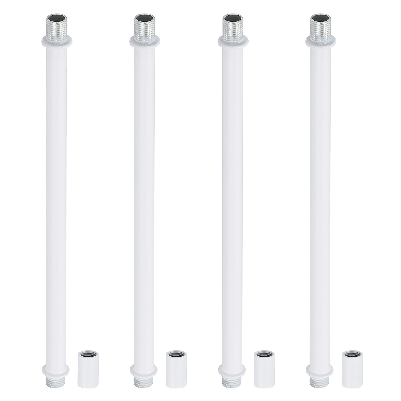 PATIKIL Straight Pipe Lamp Stems Rod Kit, 4Set M10 Carbon Steel 200mm(7.87") Long Double End Thread Rod with Coupling Nuts Sleeve Connector for Table Lamps Chandeliers, White