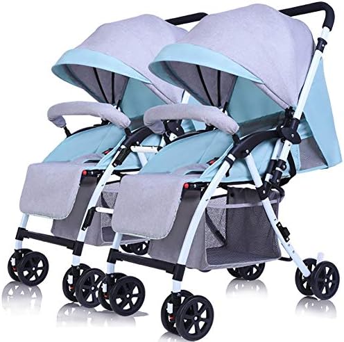 Twin Baby Stroller Detachable Can Sit and Lie Down Lightweight Foldable Double Trolley Linen Handle Reversible -by Virtpers (Color : Linen Mint Green)