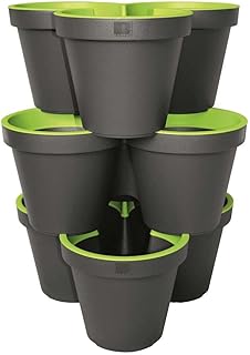 geli Thermo Plastic 3er Set E&K Pflanztopf Säulentopf Stapelbar aus Kunststoff, Farbe:anthrazit/maigrün
