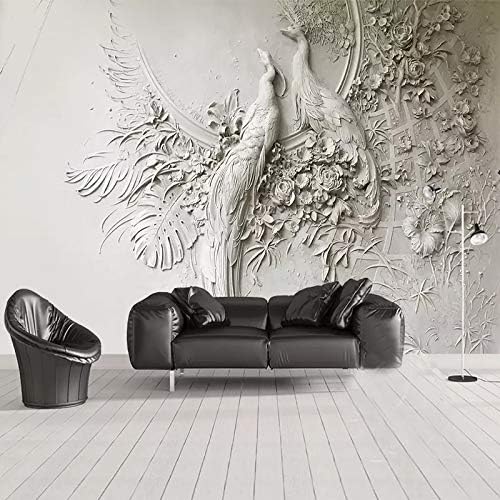 HONGYUANZHANG Custom Photo Wallpaper 3D Embossed Peacock Living Room Tv Background Wall Paper Roll Home Decoration Art Mural,230cm (H) X 310cm (W)