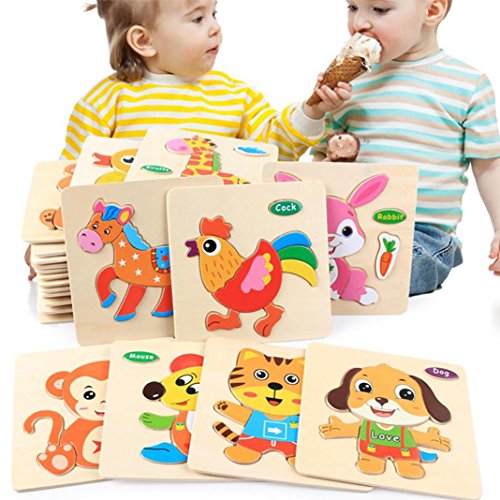 Ecosin Wooden Puzzle Educational Developmental Baby Kids Training Toy Wooden Learning Puzzles Toys Wooden Disassembly Assembly Building Block Toy Blocks Set Educational Cognitive Toys (E)