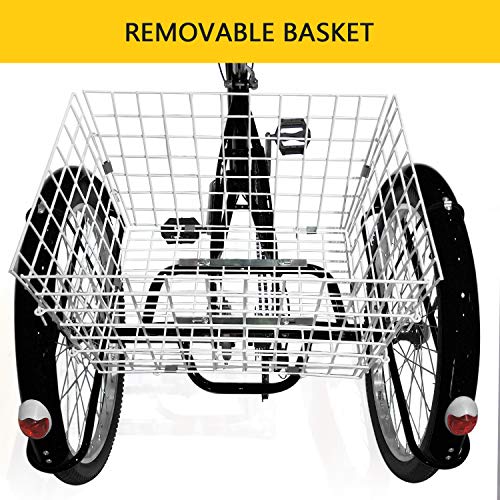 SURPCOS Adult Tricycle Cruise Bike Full Size 3 Wheeled Trike Bicycle with Wire Shopping Basket (Black, 7-Speed, 26" Wheel) - Thumbnail 5