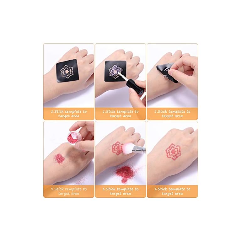 Kit Tatuajes Temporales, Kastiny 48 Colores Tatuajes Purpurina con 203