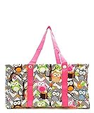 Owl Chevron Large Utility Tote With Hot Pink Trim