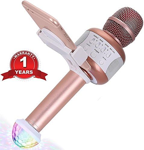 Wireless Bluetooth Karaoke Microphone for Kids Friends Portable KTV Karaoke Machine with Speaker Recording Singing Parties Light Holder Perfect for iphone ipad Android Smartphone (Rose Gold)