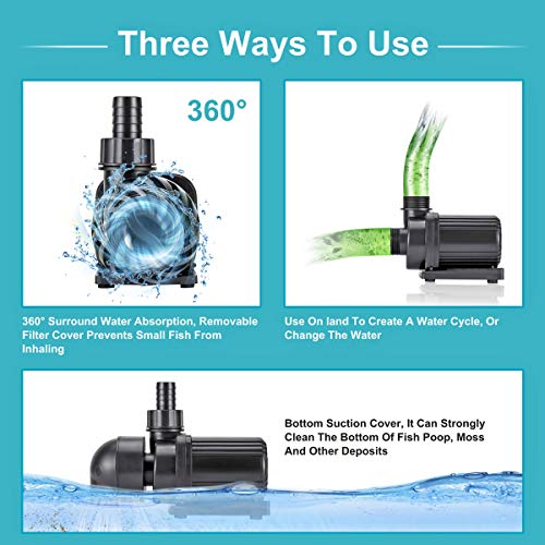 AQQA Controllable AC Water Pump,Circulation Make Wave/Feed Mode/20 Options Flow Adjustable Multifunction Submersible or External Powerful Return Pump for Saltwater & Freshwater Fish Tank(30W 800GPH)