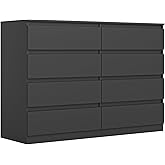 Vibe & Dine 8 Drawer Double Dressser, Modern Chest of Drawers with Wide Storage for Closet, Bedroom, Living Room, Black
