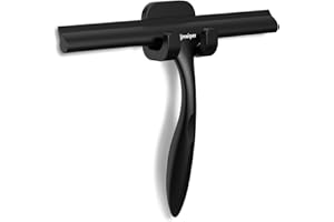 Anjinwiper Shower Squeegee for Glass Doors with Adhesive Hook, Window Squeegee for Shower Glass, Cleaning Tile Wall, Bathroom Cleaner Tool Household Silicone Squeegee(10 inch-Black)