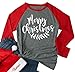 Women Merry Christmas Leaf Baseball T-Shirt Long Sleeve Letters Print O-Neck Casual Tees Gray