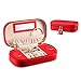 Vlando Small Jewelry Box, Travel Jewelry Organizer Case for Earrings Necklace Ring, Double Layer Portable Travel Jewelry Organizer for Women Girls, Vintage Birthday Gift, Red