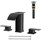 AVSIILE Matte Black Waterfall Bathroom Faucet 3 Hole, 8 Inch Widespread Modern 3 Piece Bathroom Sink Faucet, Touch On Lavatory Faucet for Vanity RV Restroom, Curved Spout