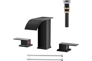 AVSIILE Matte Black Waterfall Bathroom Faucet 3 Hole, 8 Inch Widespread Modern 3 Piece Bathroom Sink Faucet, Touch On Lavatory Faucet for Vanity RV Restroom, Curved Spout