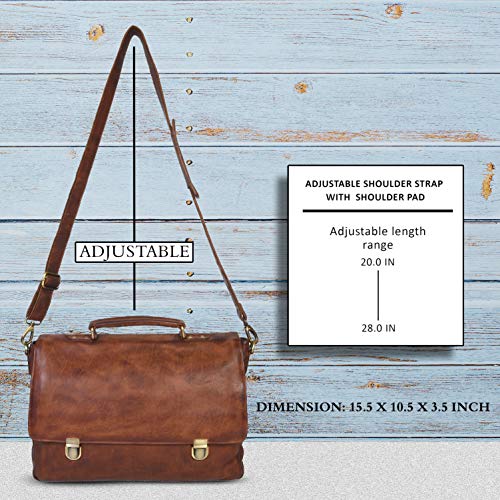 Leather Messenger Bag Locking Laptop Briefcase For Men Adjustable