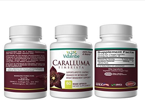 Pure Caralluma Extract - 1000 Mg Weight Loss Formula - Natural Appetite Suppressant ~ Get Slim Fast! - Carb Blocker Fat Burner- 100% Vegetarian- Lose Weight Jitter Free!