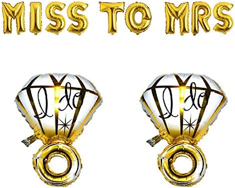 32'' MISS TO MRS Gold Foil Balloon + 2pcs 70cm “I Do” Diamond Ring Balloons for Engagement Party Supplies